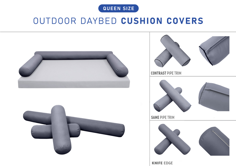 STYLE 6 - Bolster Pillow for Outdoor Indoor Daybed Porch Swing Bed Queen Size | COVERS ONLY |