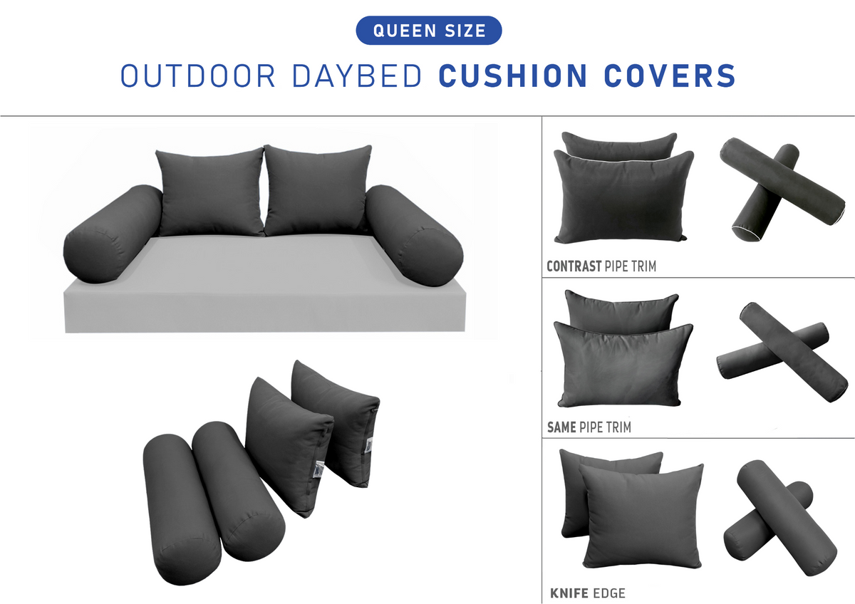 STYLE 4 Pillow & Bolster Cushion for Outdoor Indoor Daybed Porch Swing Bed Queen Size | COVERS ONLY |