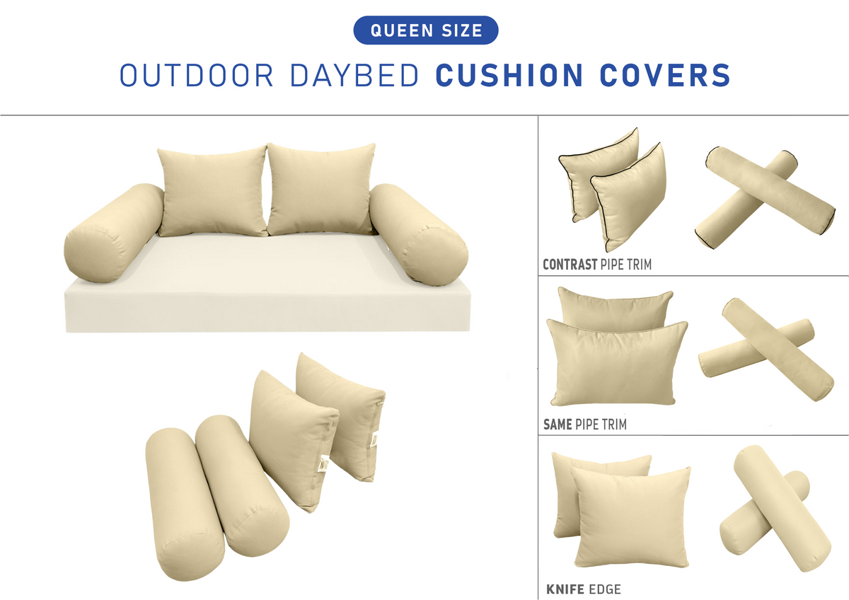 STYLE 4 Pillow & Bolster Cushion for Outdoor Indoor Daybed Porch Swing Bed Queen Size | COVERS ONLY |