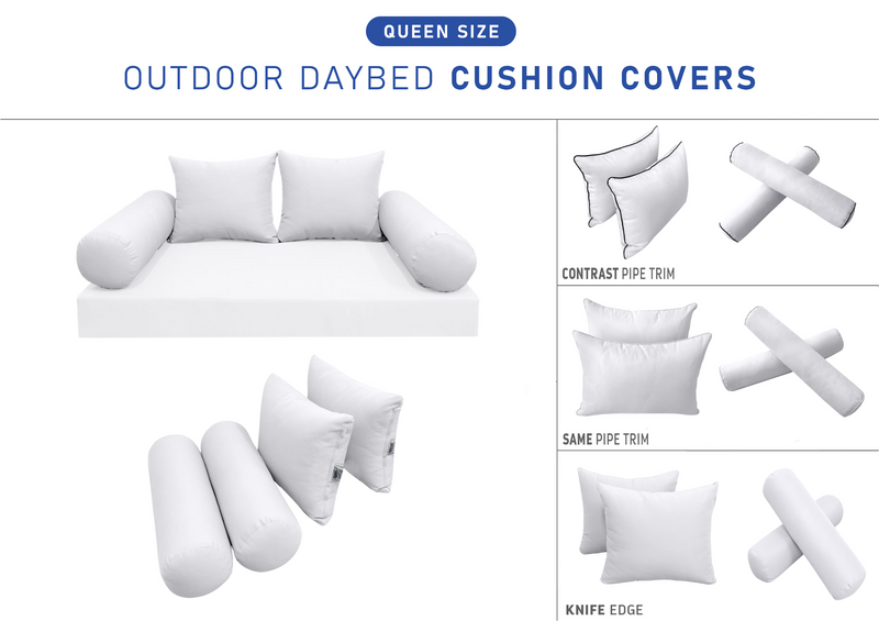 STYLE 4 Pillow & Bolster Cushion for Outdoor Indoor Daybed Porch Swing Bed Queen Size | COVERS ONLY |