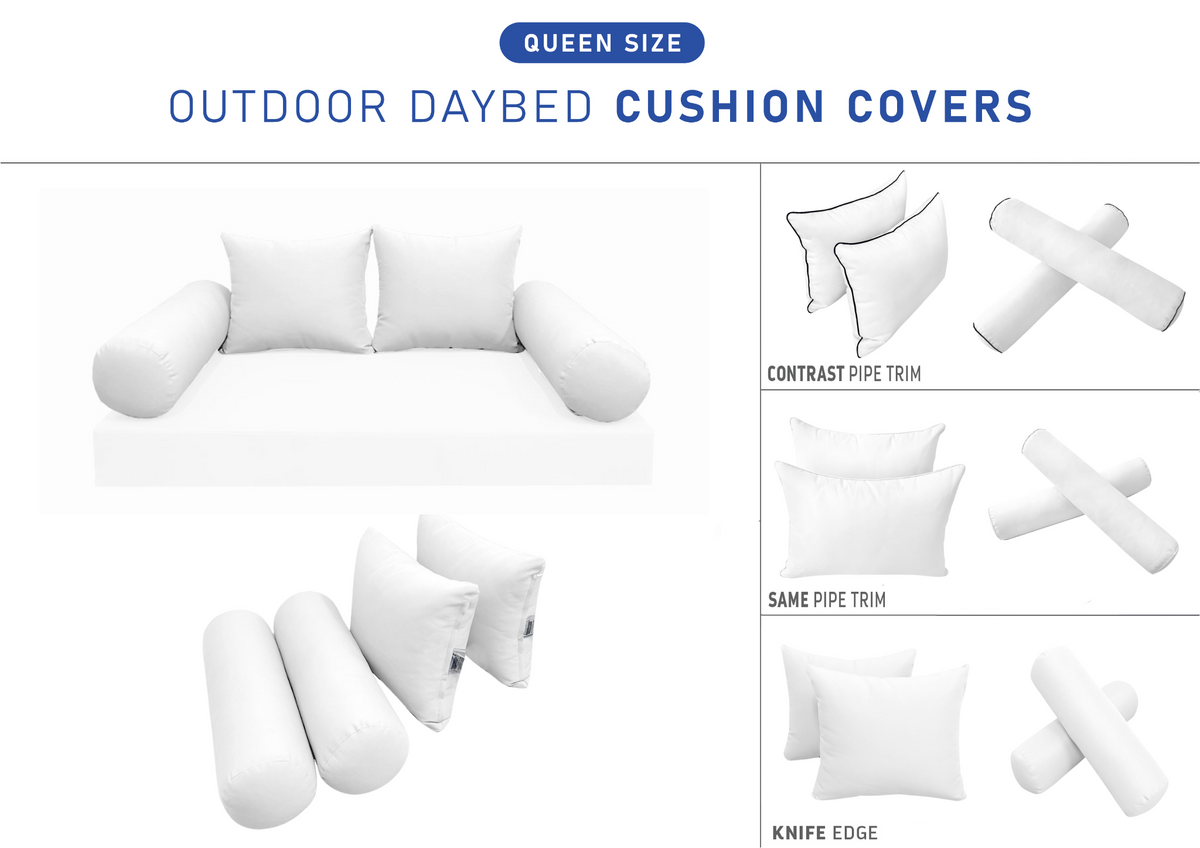 STYLE 4 Pillow & Bolster Cushion for Outdoor Indoor Daybed Porch Swing Bed Queen Size | COVERS ONLY |