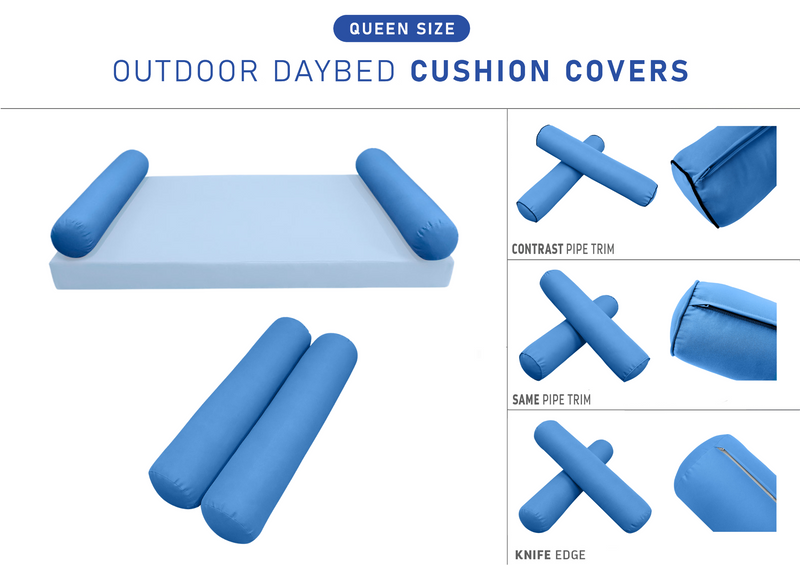 STYLE 5 Bolster Pillow for Outdoor Indoor Daybed Porch Swing Bed Queen Size | COVERS ONLY |
