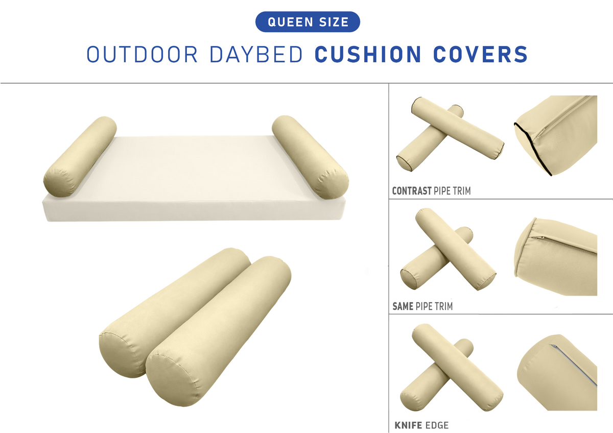 STYLE 5 Bolster Pillow for Outdoor Indoor Daybed Porch Swing Bed Queen Size | COVERS ONLY |