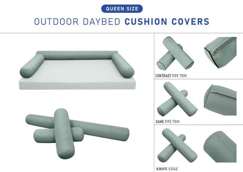 STYLE 6 - Bolster Pillow for Outdoor Indoor Daybed Porch Swing Bed Queen Size | COVERS ONLY |
