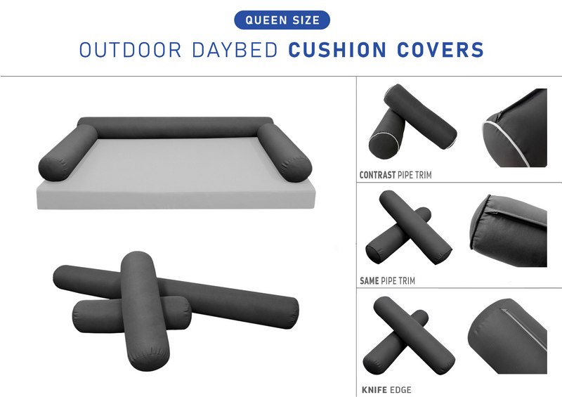 STYLE 6 - Bolster Pillow for Outdoor Indoor Daybed Porch Swing Bed Queen Size | COVERS ONLY |