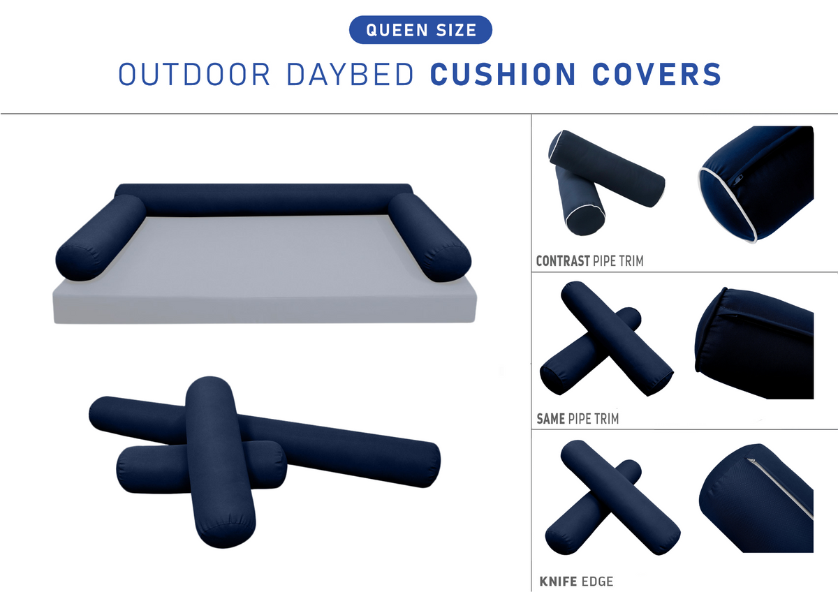 STYLE 6 - Bolster Pillow for Outdoor Indoor Daybed Porch Swing Bed Queen Size | COVERS ONLY |