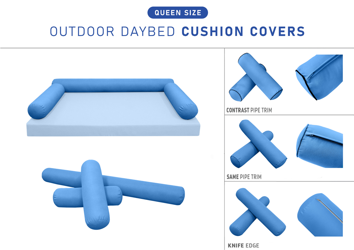 STYLE 6 - Bolster Pillow for Outdoor Indoor Daybed Porch Swing Bed Queen Size | COVERS ONLY |
