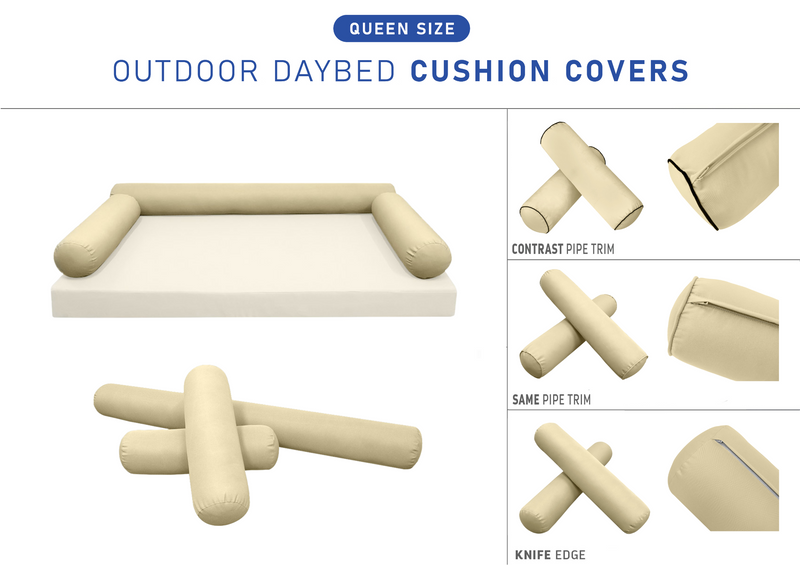 STYLE 6 - Bolster Pillow for Outdoor Indoor Daybed Porch Swing Bed Queen Size | COVERS ONLY |