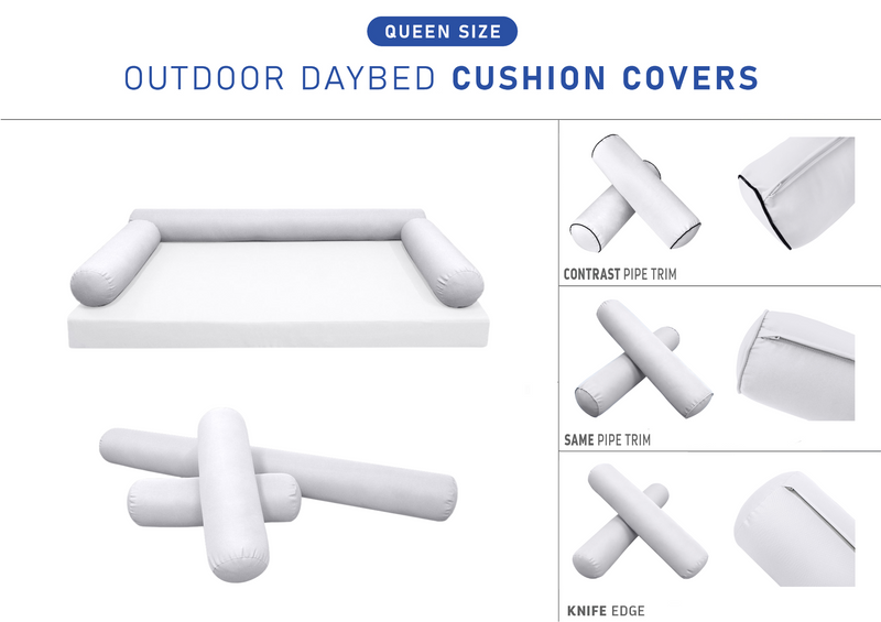 STYLE 6 - Bolster Pillow for Outdoor Indoor Daybed Porch Swing Bed Queen Size | COVERS ONLY |