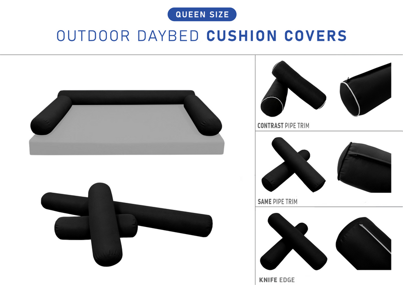 STYLE 6 - Bolster Pillow for Outdoor Indoor Daybed Porch Swing Bed Queen Size | COVERS ONLY |