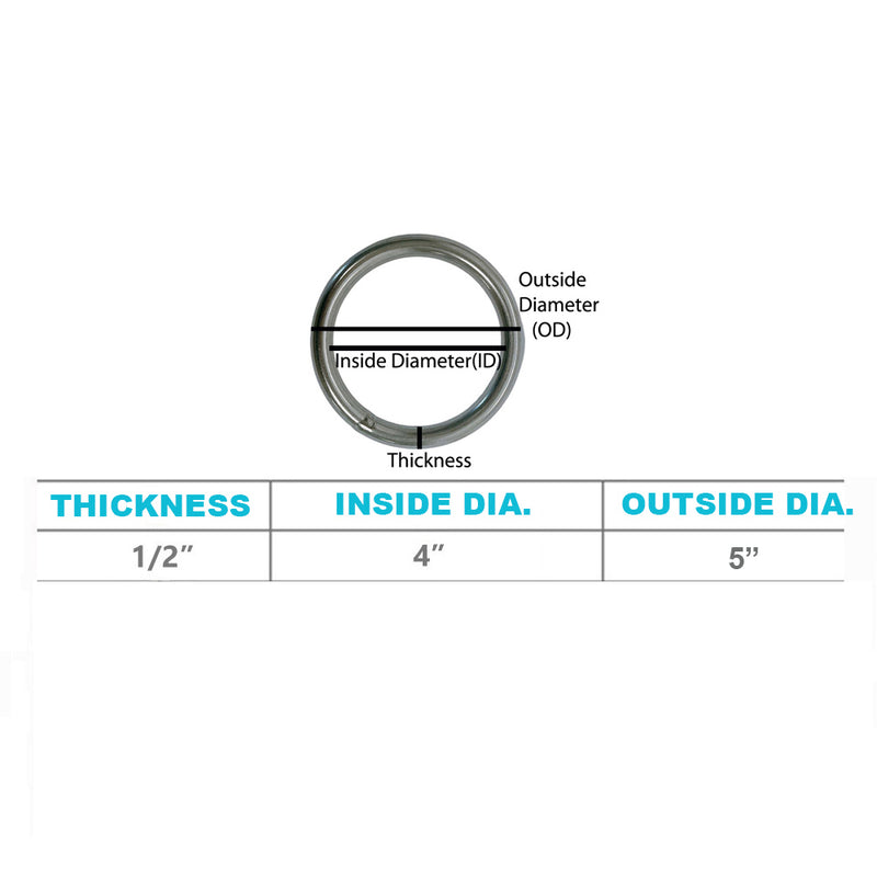 4 Pc Marine Boat Stainless Steel 1/2" Round Ring Link Connect 6,400LB WLL Yacht