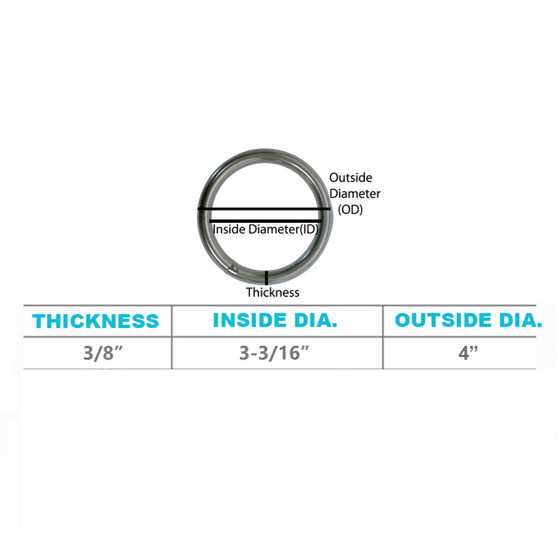 4 Pc Marine Boat Stainless Steel 3/8" Round Ring Link Connect 3,200LB WLL Yacht