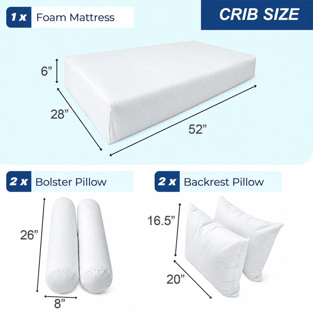 STYLE 1 Mattress Foam, Pillow & Bolster Cushion Polyester Fiberfill Inserts for Outdoor Indoor Daybed Porch Swing Bed | INSERT ONLY |
