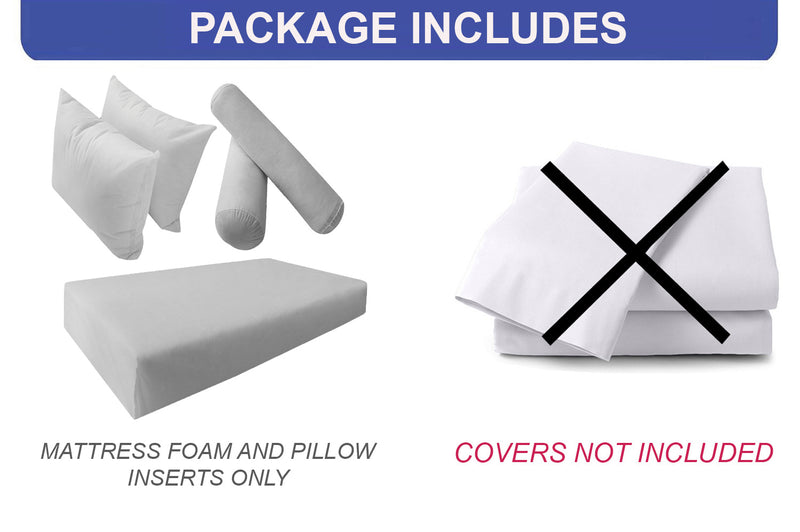 STYLE 2 Full Size Mattress Foam, Pillow & Bolster Cushion Polyester Fiberfill Inserts for Outdoor Indoor Daybed Porch Swing Bed | INSERT ONLY |