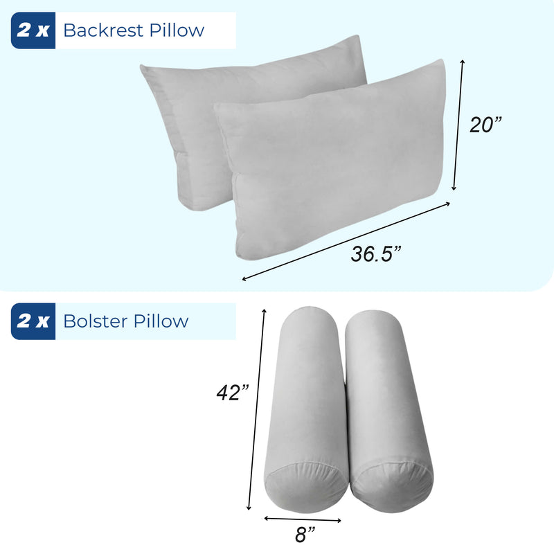 STYLE 2 FULL SIZE Pillow & Bolster Cushion Polyester Fiberfill Inserts for Outdoor Indoor Daybed Porch Swing Bed | INSERT ONLY |
