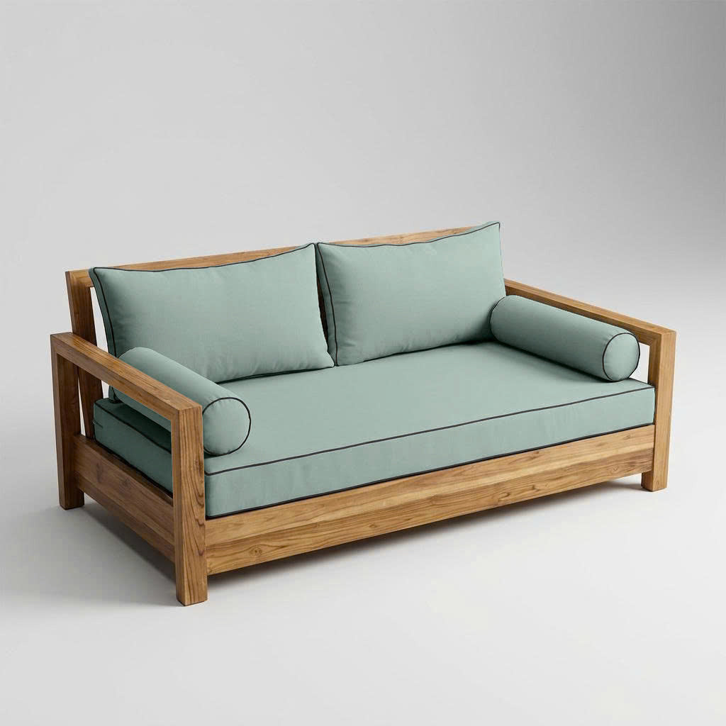 STYLE 2 - Mattress & Pillow Bolster Cushion for Outdoor Indoor Daybed Porch Swing Bed Contrast Trim Twin Size AD002 | COVERS ONLY |