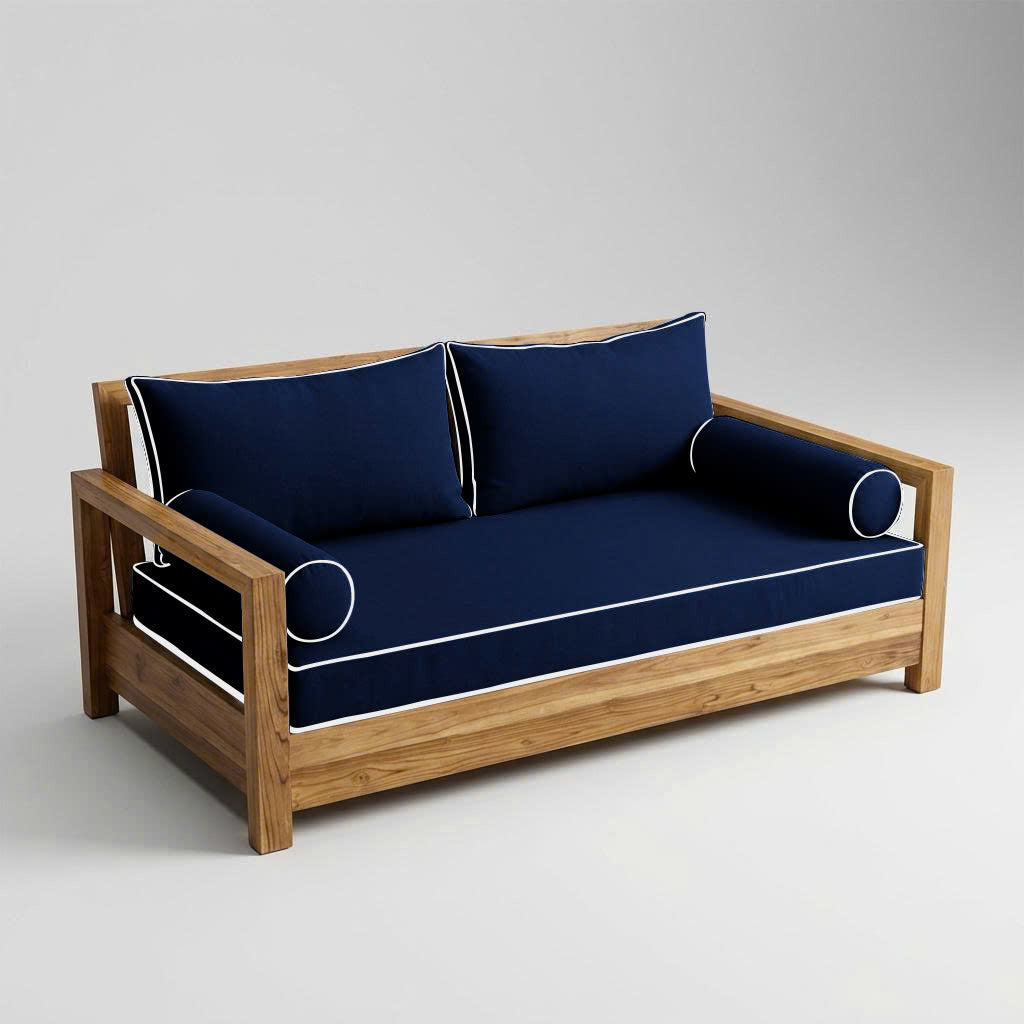 Style2 Full Size 5PC Contrast Pipe Outdoor Daybed Mattress Cushion Bolster Pillow Slip Cover Complete Set AD101