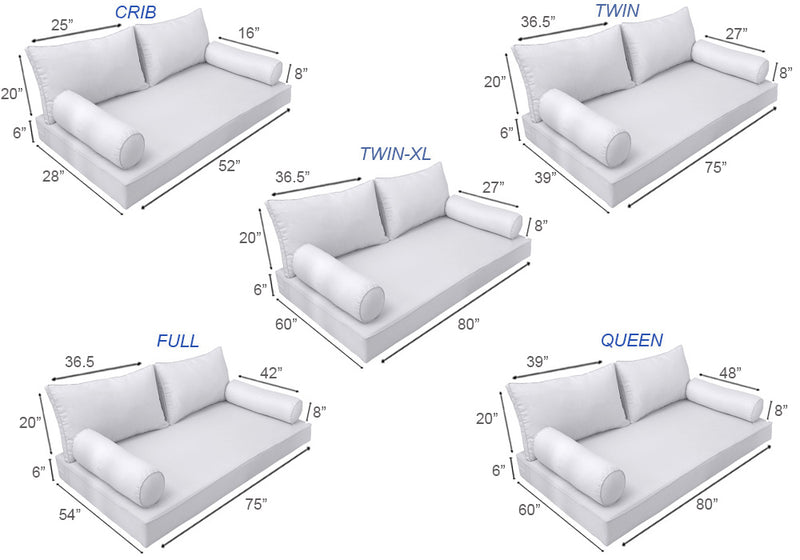 STYLE 2 - Mattress & Pillow Bolster Cushion for Outdoor Indoor Daybed Porch Swing Bed | COVERS ONLY |