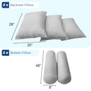 Prolinemax daybed insert set with two cylindrical bolsters and two square pillows, light-gray cushions on white base