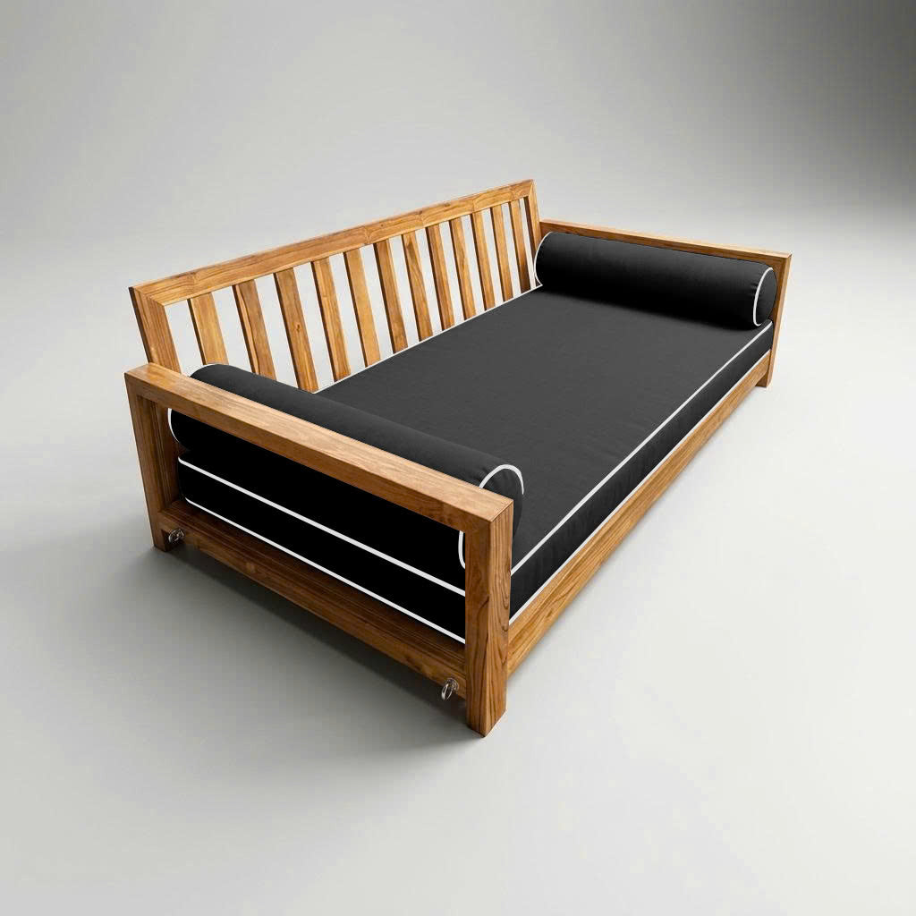 Style5 Twin-XL Size 3PC Contrast Pipe Trim Outdoor Daybed Mattress Cushion Bolster Pillow SlipCover COMPLETE SET AD003