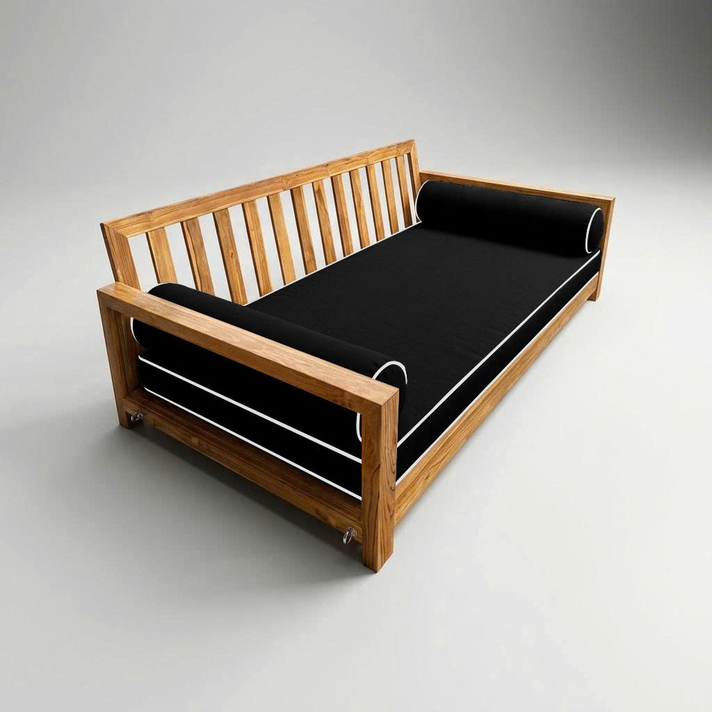 Style5 Twin-XL Size 3PC Contrast Pipe Trim Outdoor Daybed Mattress Cushion Bolster Pillow SlipCover COMPLETE SET AD109