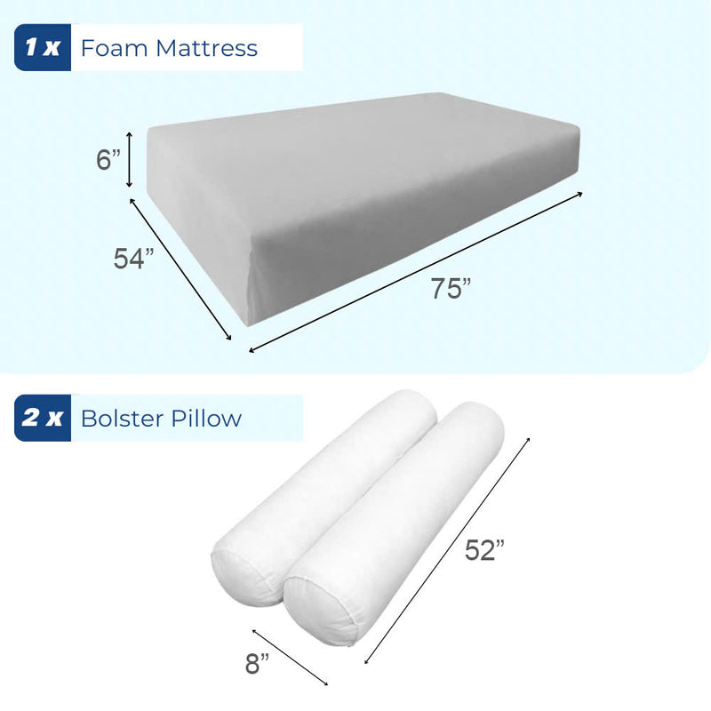 STYLE 5 Full Size Mattress Foam, Bolster Pillow Cushion Polyester Fiberfill Inserts for Outdoor Indoor Daybed Porch Swing Bed | INSERT ONLY |