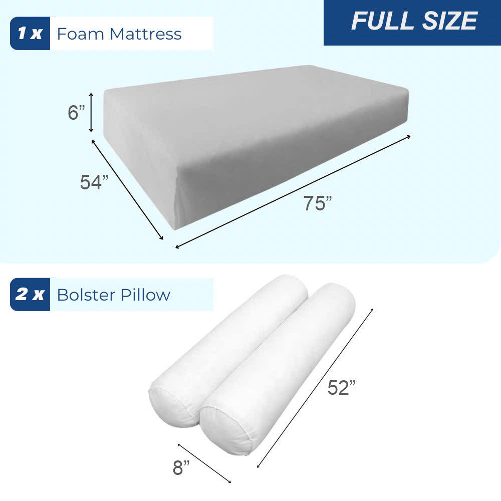 STYLE 5 Mattress Foam & Bolster Pillow Polyester Fiberfill Inserts for Outdoor Indoor Daybed Porch Swing Bed | INSERT ONLY |