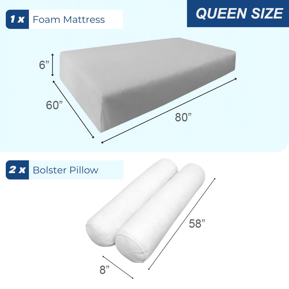 STYLE 5 Mattress Foam & Bolster Pillow Polyester Fiberfill Inserts for Outdoor Indoor Daybed Porch Swing Bed | INSERT ONLY |