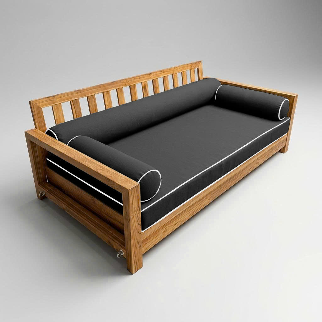 Style6 Twin-XL Size 4PC Contrast Pipe Trim Outdoor Daybed Mattress Cushion Bolster Pillow Slip Cover COMPLETE SET AD003