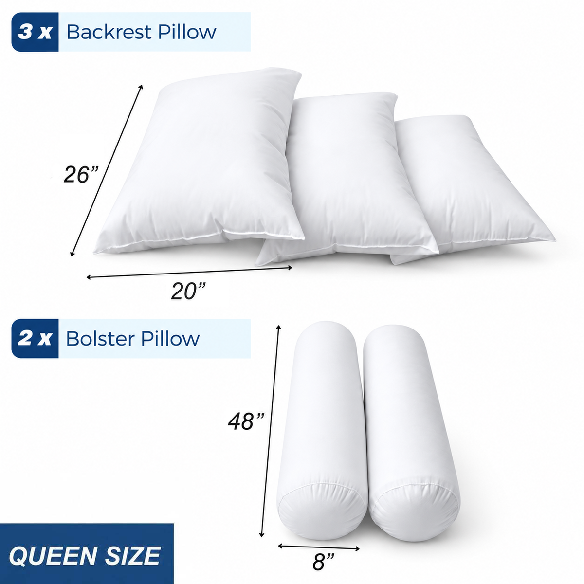 STYLE 3 Pillow & Bolster Cushion Polyester Fiberfill Inserts for Outdoor Indoor Daybed Porch Swing Bed | INSERT ONLY |