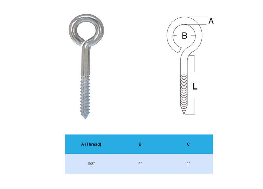 5 Pc Marine Boat 3/8" x 3" Stainless Steel Lag Eye Bolt Screw Threading SS316