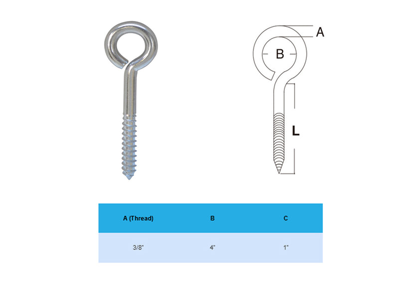 5 Pc Marine Boat 3/8" x 3" Stainless Steel Lag Eye Bolt Screw Threading SS316