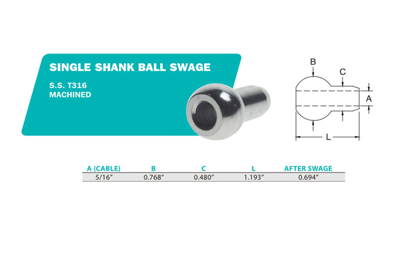 10 PC 5/16" Single Shank Ball Stainless Steel 316 Swage Fitting Terminal Cable Wire