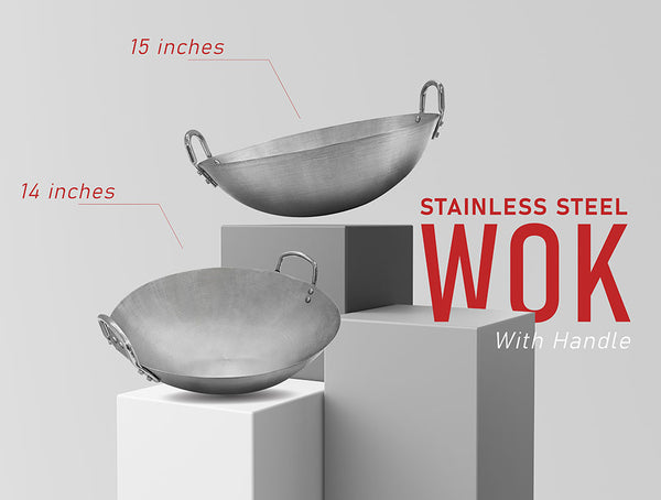 Stainless Steel Wok Pan Gourmet Chef Chinese Traditional Wok Cookware