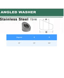 316 Stainless Steel 33 Degree Angled Beveled Washer For Cable Railing - 1/4" Cable (Qty 5)