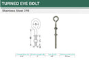 Marine Boat Stainless Steel T316 Turned Eye Bolt Nut and Washer _ Various Sizes