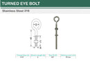 Marine Boat Stainless Steel T316 Turned Eye Bolt Nut and Washer _ Various Sizes