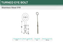 Marine Boat Stainless Steel T316 Turned Eye Bolt Nut and Washer _ Various Sizes