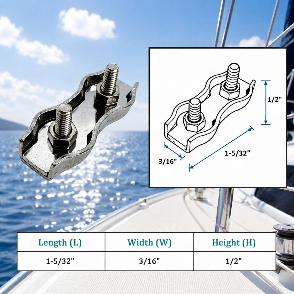 4 Pc Set T304 Stainless Steel Duplex Wire Rope Cable Clamp, Double Bolt Wire Cable Clamp for Rigging, Marine, Outdoor, and Utility Use