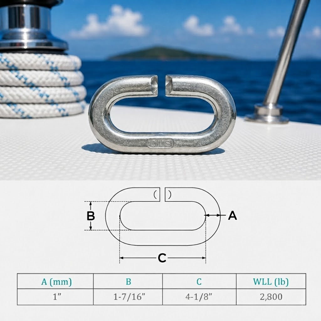 4 Pc Set Marine T316 Stainless Steel C Link Connector Link, Chain Link for Lifting, Rigging, Rope, Cable, and Dock Hardware