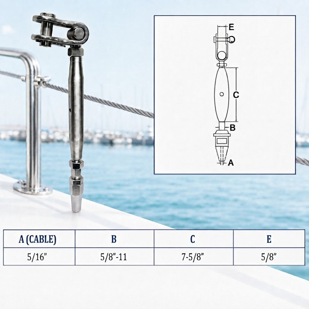 4 Pc Set Marine T316 Stainless Steel Toggle and Swageless Turnbuckle, Cable Wire Tensioner for Deck, Dock, Railing, and Rigging