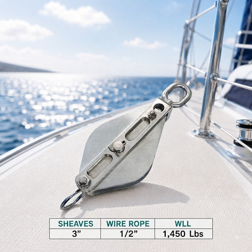 T304 Stainless Steel Wide Swivel Eye Block for Wire Rope Cable, Lifting Rigging Pulley Block for Marine and Outdoor Use