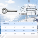 316 Stainless Steel Hand Swage Marine Eye, 1/8", 3/16", and 1/4" Cable Eye Terminal Pack of 5 for Wire Rope