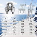 Marine 316 Stainless Steel Heavy Duty Wire Rope Clips, 1/8" to 1" Cable Clamp for Boat, Rigging, and Cable Systems