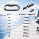 Stainless Steel 316 Quick Link, Marine Grade Chain Connector in 1/8", 5/32", 3/16", 1/4", 5/16", 3/8", and 1/2"