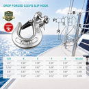 Mil-Spec T316 Stainless Steel Drop Forged Clevis Slip Hook, Marine Grade Rigging Hook for Chain, Rope, Cable, and Lifting