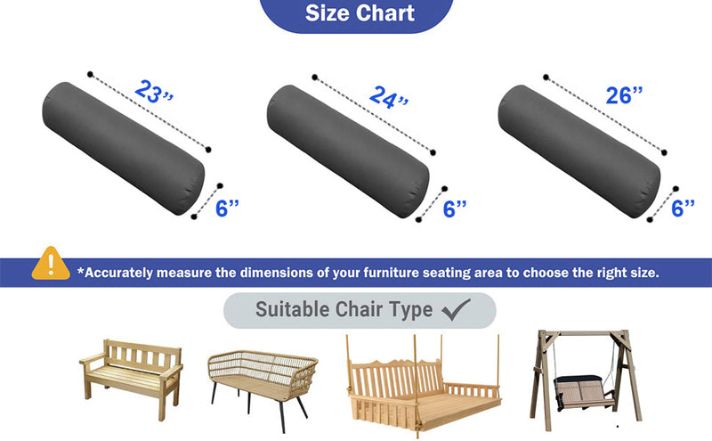 |COVER ONLY| Outdoor Bolster Pillow Water Repellent Decorative Bolster Pillow for Porch Swing Couch Sofa Cushion Patio Furniture