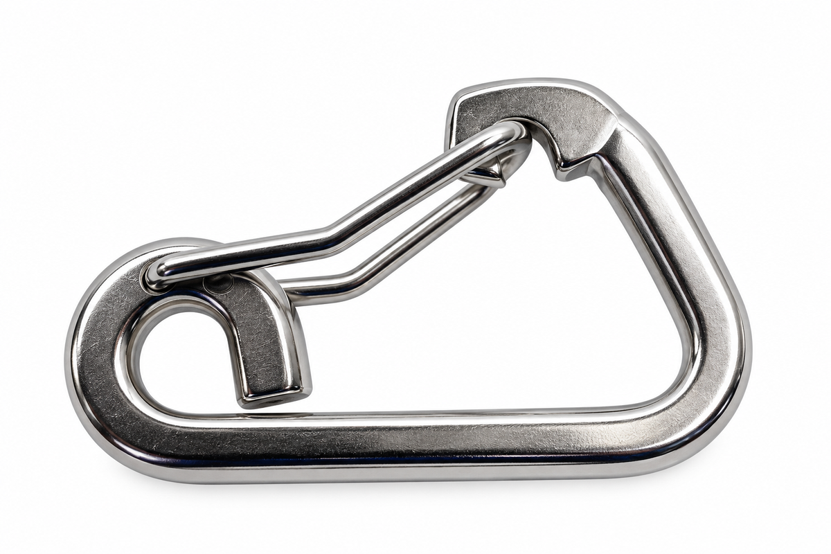 4 Pc Set Stainless Steel T316 Harness Clip Spring Gate Snap Hook, Flat Body Carabiner Hook for Marine, Rigging, Rope