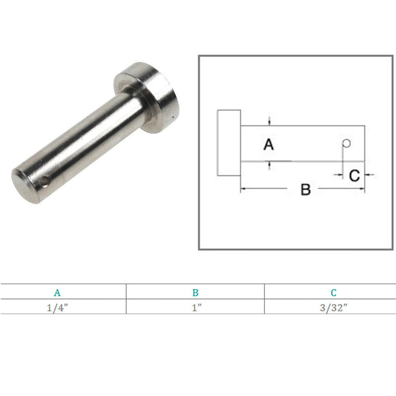 Marine Boat 316 Stainless Steel 1/4" Clevis Pin Round Pin Hitch Yacht Sailing