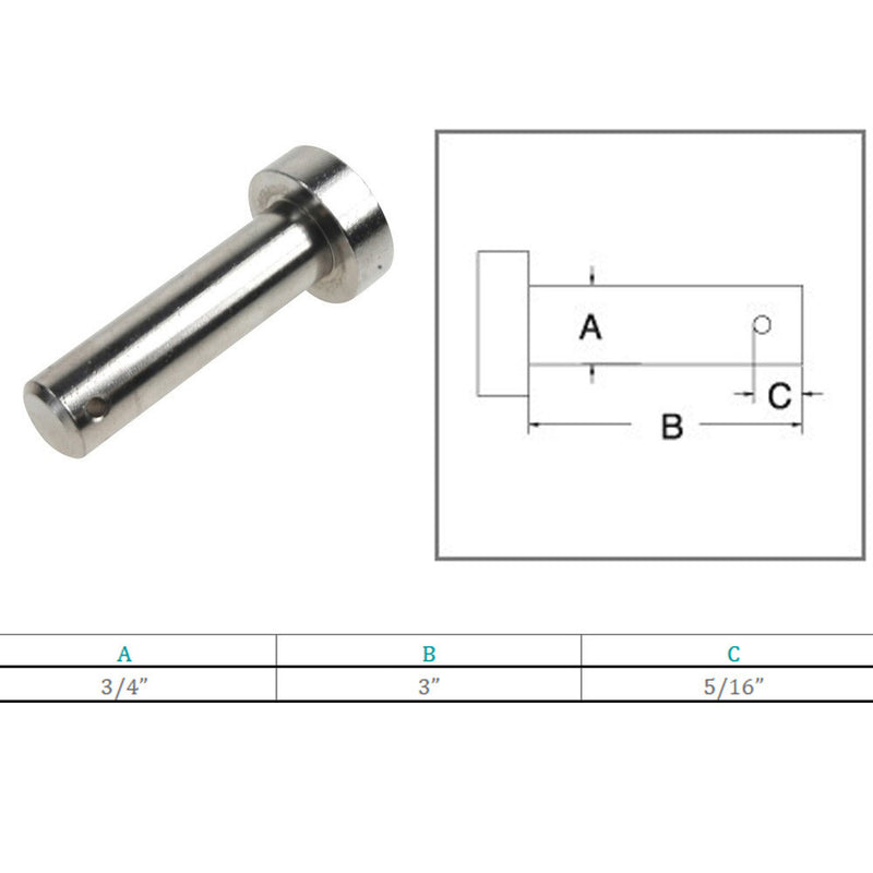 5 Pc Marine Boat Stainless Steel 3/4" Clevis Pin Round Pin Hitch Yacht Sailing